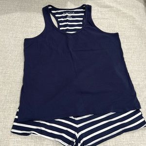 Nautica pajama short set navy white stripes racer back tank size M